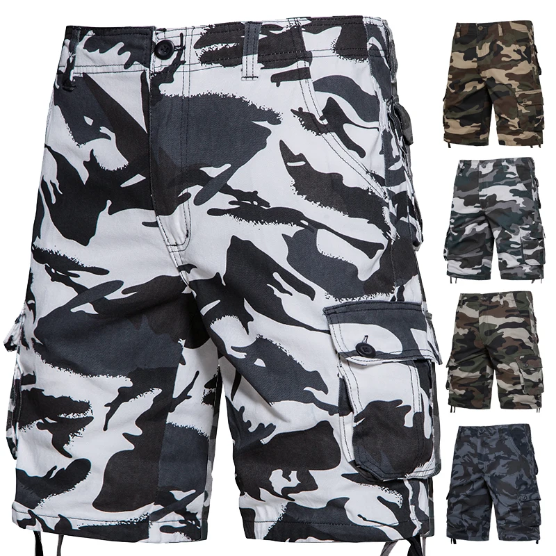 Herren Camo Shorts Männer Camouflage Overalls Lose Casual Outdoor Sport Halbe Hosen Seitentasche Baumwolle Bequeme Shorts