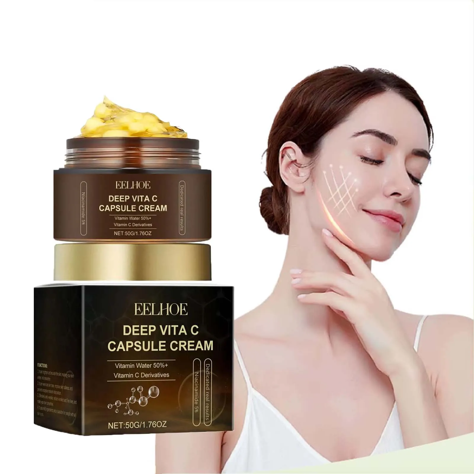Cápsula de vitamina c creme facial mesmo tom da pele remoção de pigmentação hidratação da pele hidratante iluminando creme facial firmador