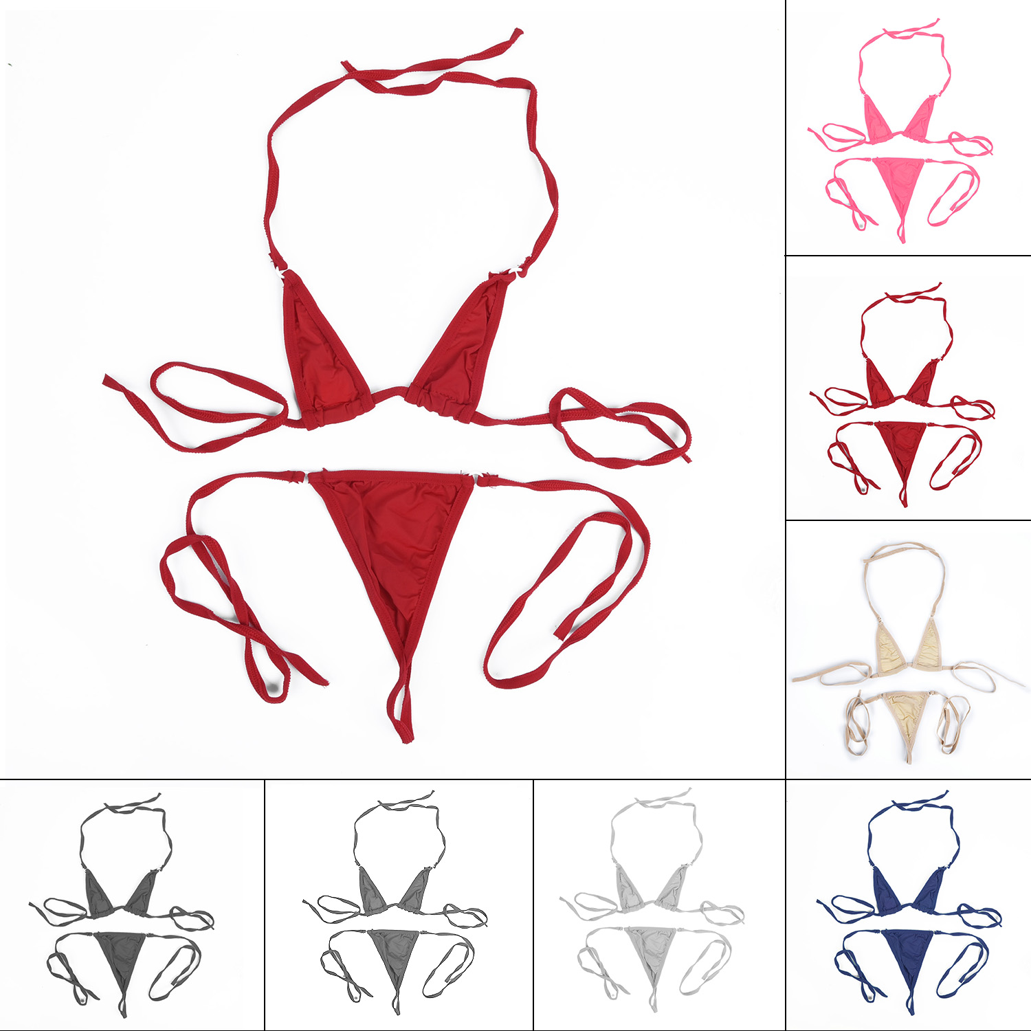 セクシーな女性ミニタンガビキニセット水着ランジェリー Biquinis ネクタイサイドパンティー 3 点 Tバック Trikini 下着水着