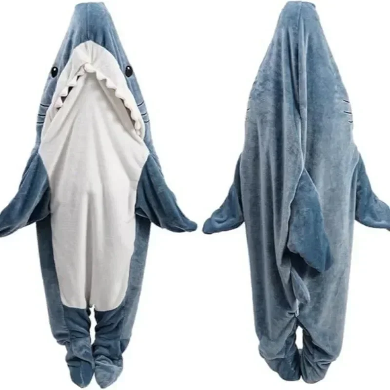 การ์ตูน Shark ผ้าห่มลายสก๊อตผู้หญิงชุดนอนถุงนอน Robe Shark ผ้าห่ม Megalodon ชุดผู้ใหญ่ Homewear ลายสก๊อต Comfy เสื้อคลุมอาบน้ํา