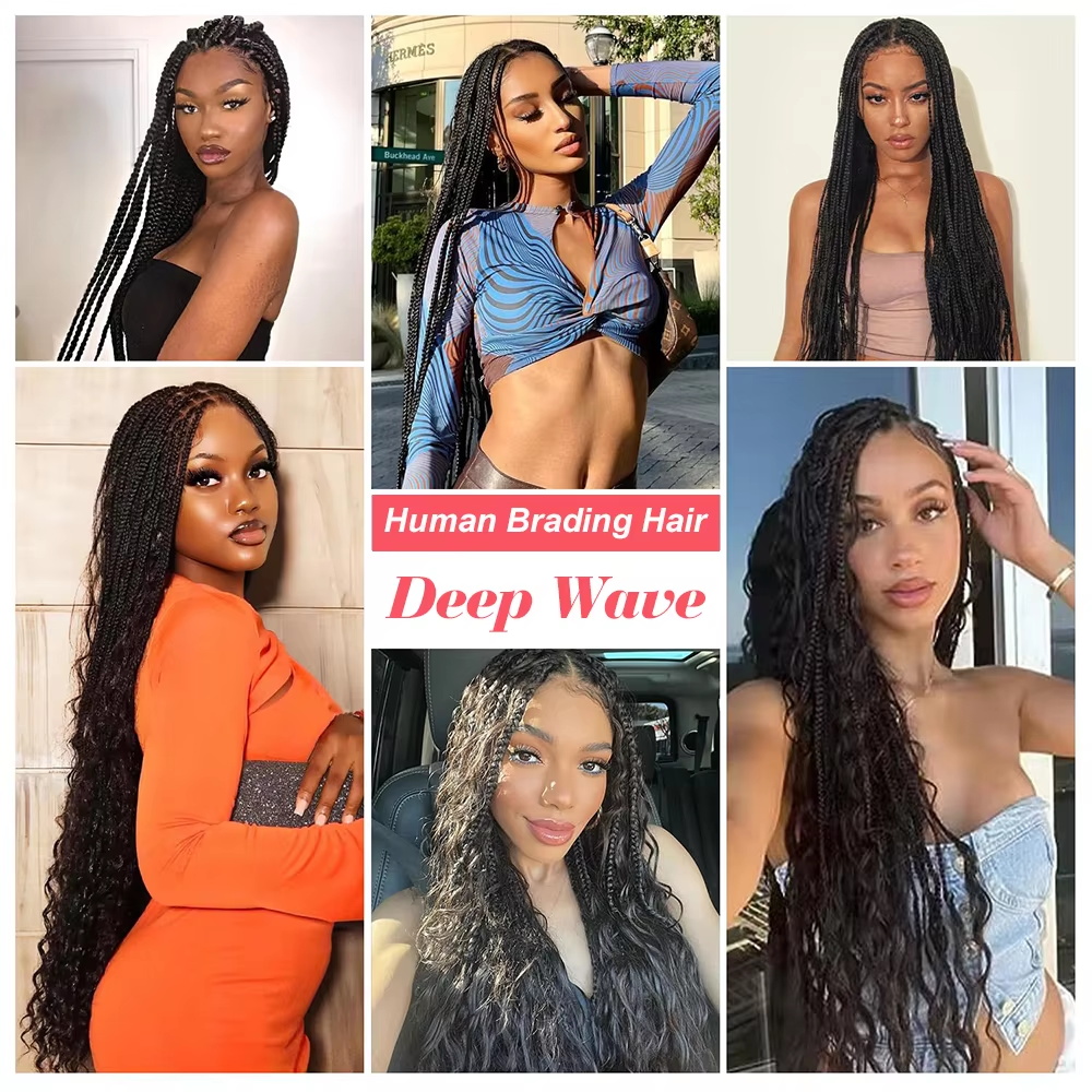 Cheveux tressés humains vague profonde en vrac pour tresser sans trame cheveux tressés bouclés profonds pour tresses Boho cheveux humains vierges brésiliens