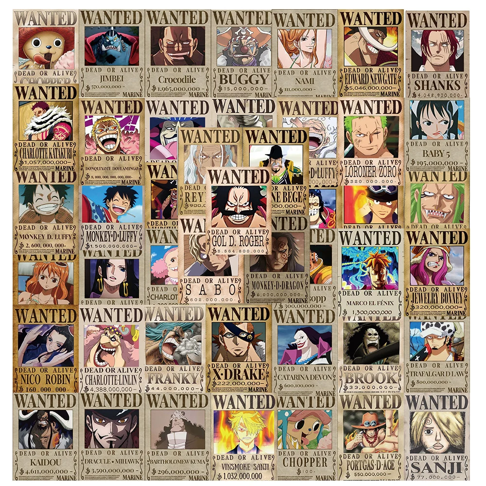 10/30/56PCS Piccolo Anime One Piece Wanted Poster Adesivi Fresco Cartone Animato Decalcomania Del Computer Portatile Del Diario Del Telefono Decorazione Della Parete Graffiti adesivo
