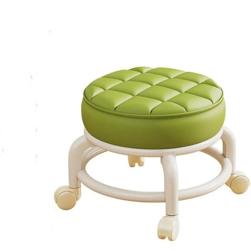 Bancos de rolamento de cadeira leve, assento de couro impermeável do plutônio, rodas universais, pequenas, redondas, miúdos, crianças, agregado familiar