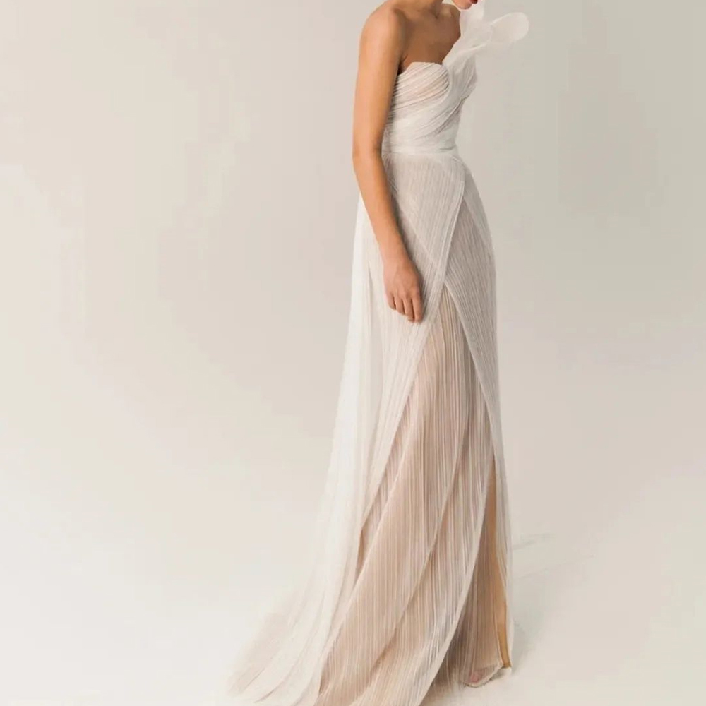 Customized  Luxury Jersey Straight One Shoulder Evening Dress Side Slit Floor Length Sleeveless Panel Train Vestidos de