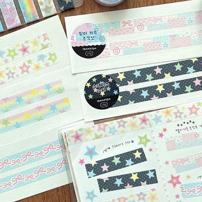 한국어 Ins 귀여운 스타 Washi 테이프 핸드 계정 장식 테이프 콜라주 플래너 DIY 학교 고정 스티커