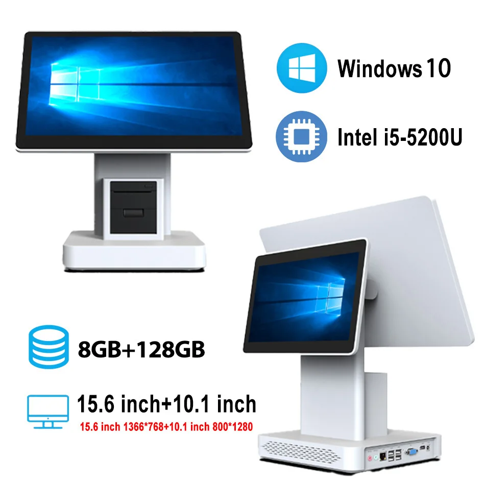 JEESTON 15.6 inch Business Cash Register Win10 Touch Screen Desktop POS Terminal 58mm Printer Shopping Mall Restaurant Cashier