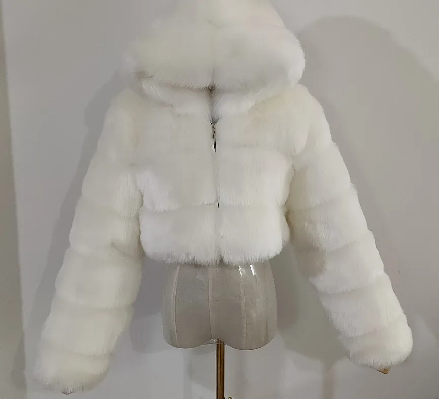 Manteaux courts en fausse fourrure pour femmes, épais et chaud, à capuche, point ouvert, manches longues régulières, solide, décontracté, élégant, épissure, automne hiver
