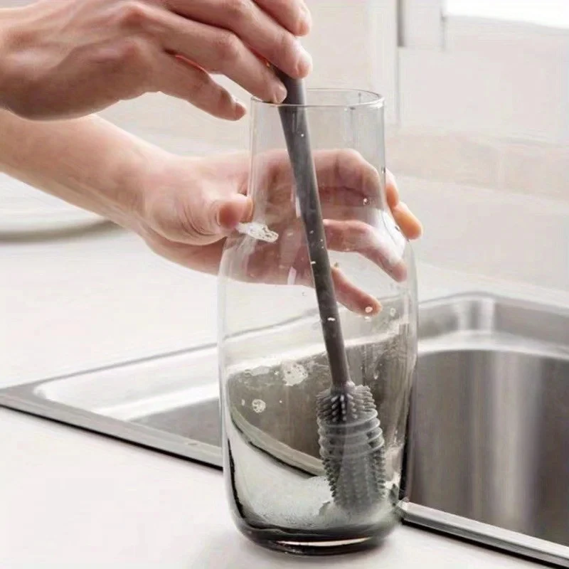 Cepillo de silicona para botella de leche, limpiador de vidrio, herramienta de limpieza de cocina, mango largo, botella de bebida, cepillo de limpieza de tazas de vidrio