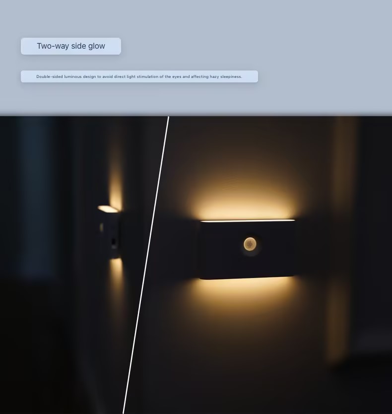 LED Human Body Sensing Night Light Wireless USB Rechargeable Wall Light Upper And Lower Glow Bedroom Stairway Hallway