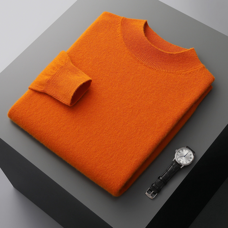 100 % reiner Kaschmir-Pullover für Herren, halbhoher Kragen, einfarbig, modisch, neuer Strick-Unterwolle, Herbst und Winter, lange Ärmel