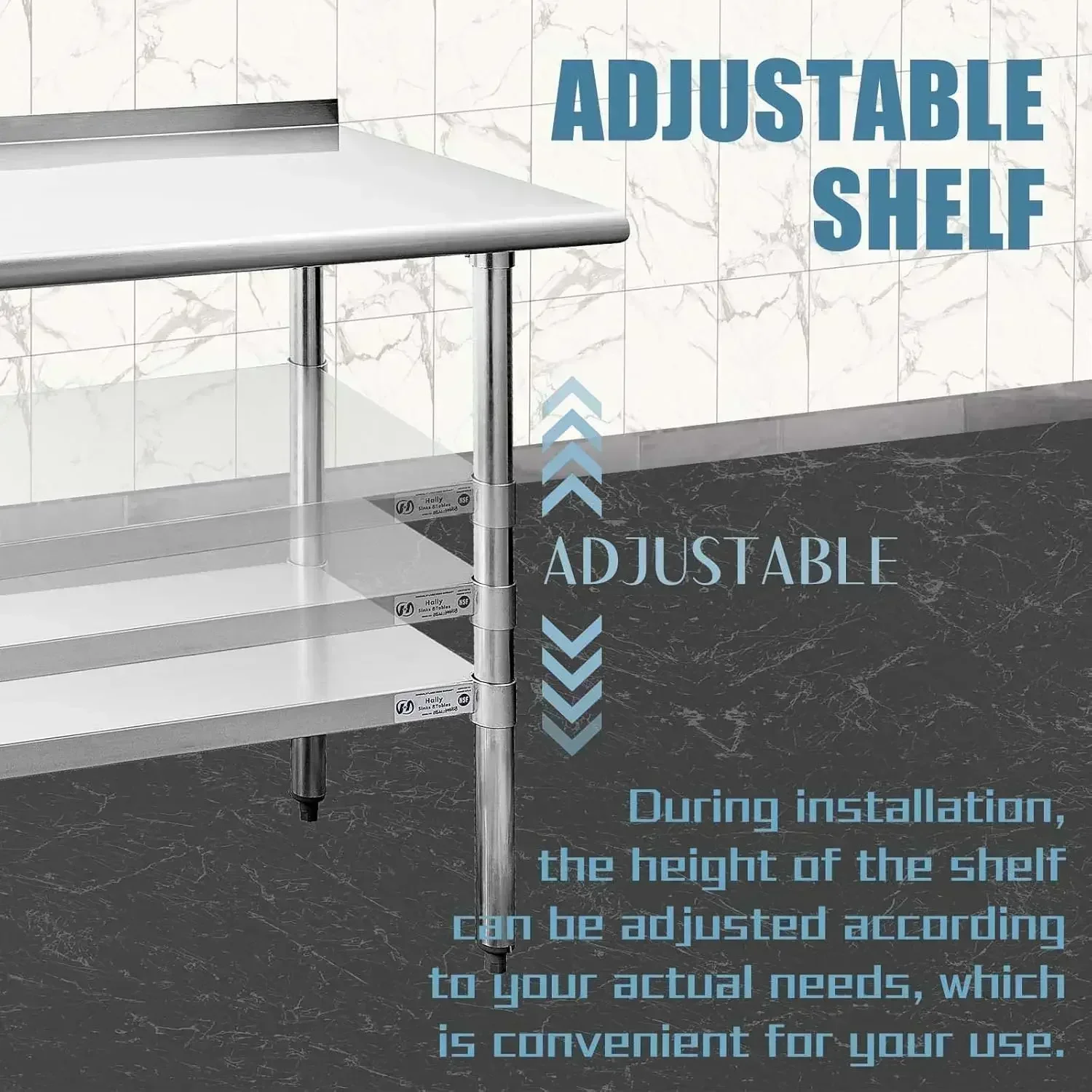 Stainless Steel Table for Prep, NSF Commercial Heavy Duty Table with Undershelf and Backsplash for Restaurant
