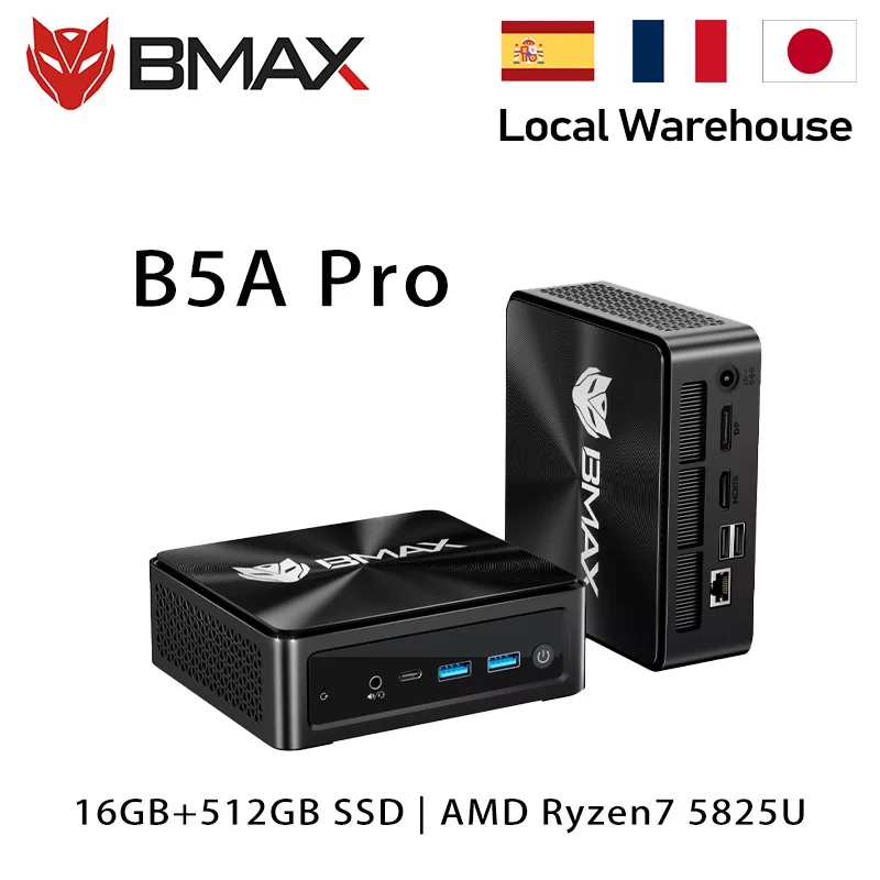 Procesador BMAX B5A Pro AMD Ryzen7 5825U 5700U Gráficos AMD Radeon 16GB (soporte máximo 64GB) DDR4 512GB NVMe SSD Windows 11