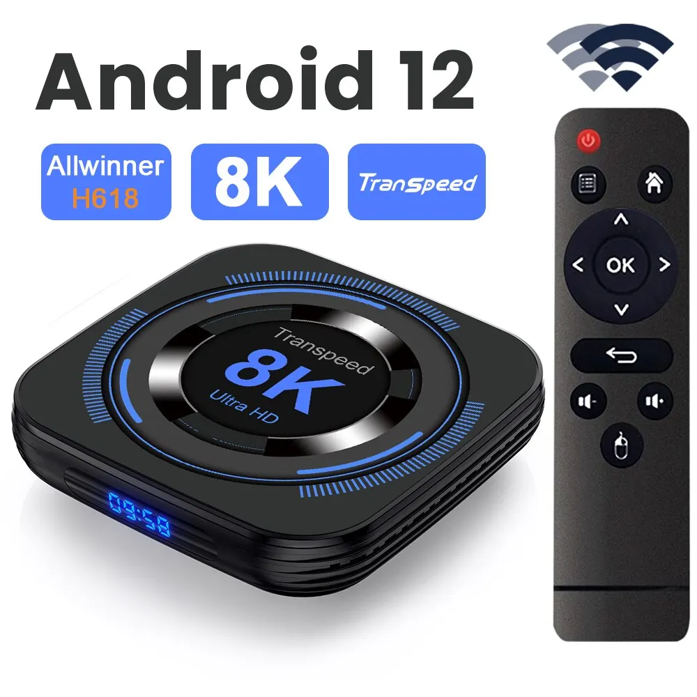 Transpeed Android 12 TV BOX Allwinner H618 Dual Wifi 32G64G Quad Core Cortex A53 Supporto 8K 4K BT Lettore multimediale vocale Set Top Box