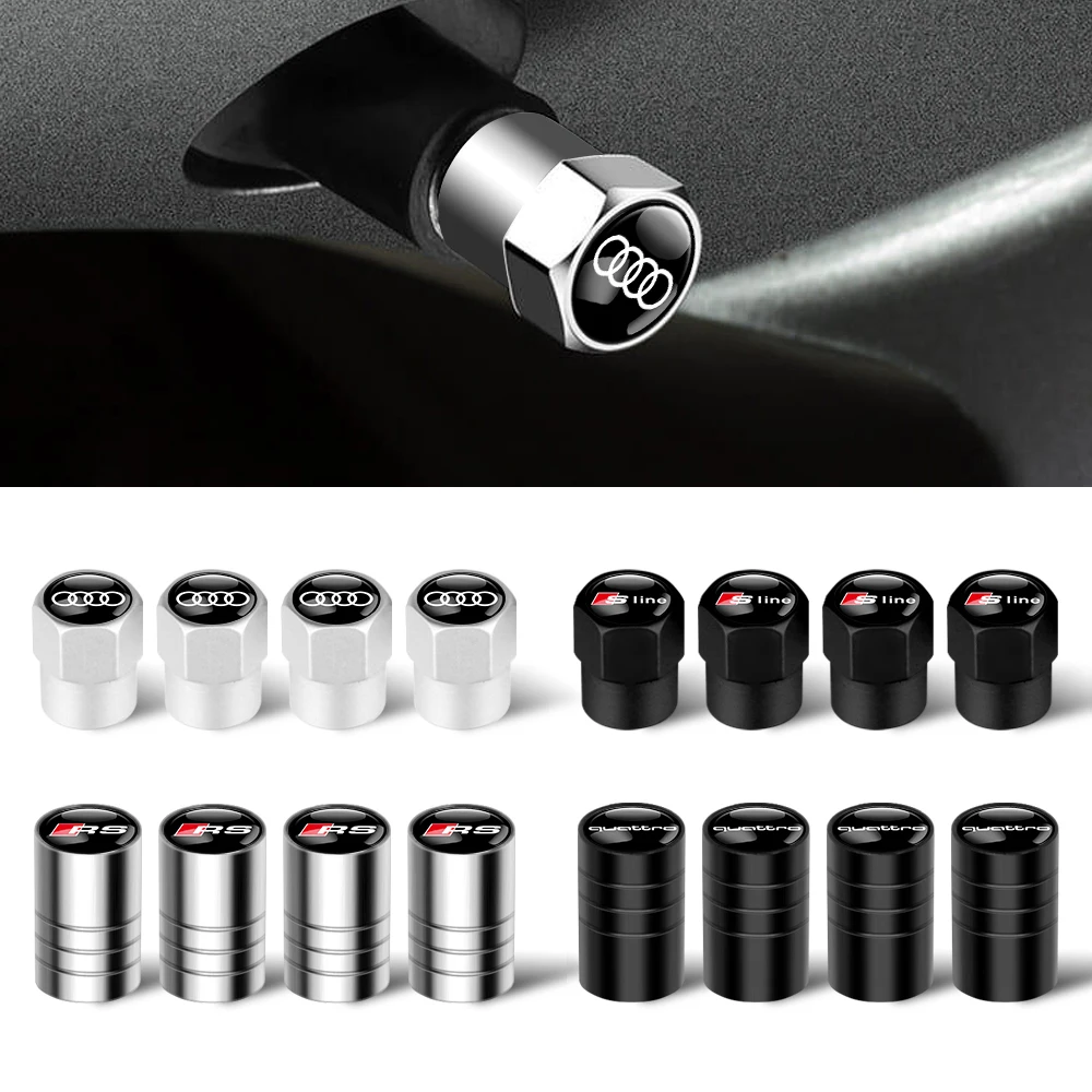 4 Uds. Tapas antipolvo de válvula de aire de neumático de rueda de coche de aleación de aluminio 3D accesorios de llanta para Audi Sline A1 A2 A3 A4 A4L A5 RS Quattro Q7 Q8 8V