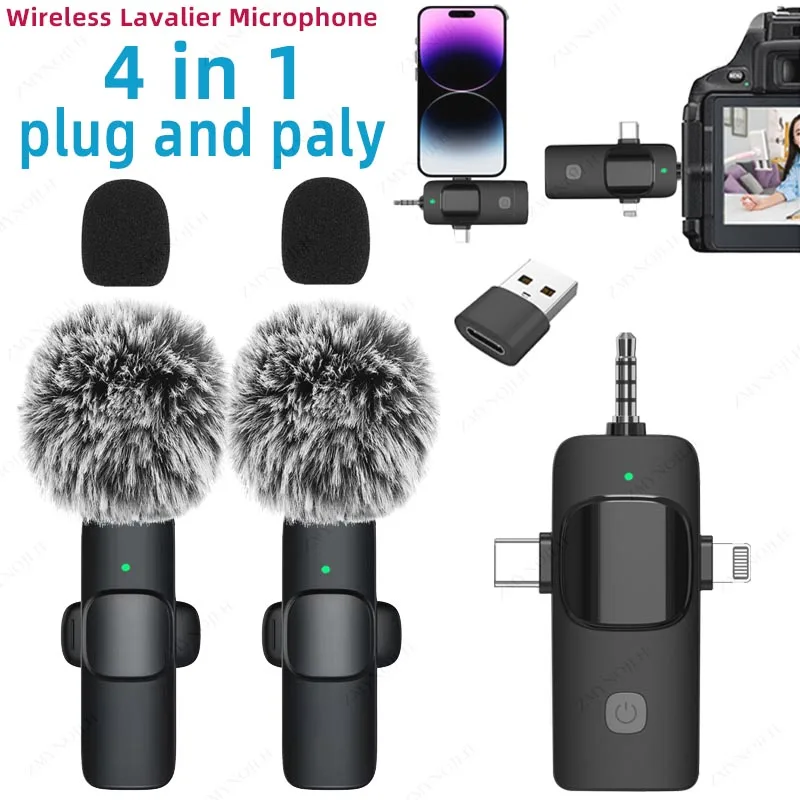 4 в 1, беспроводной петличный микрофон, 3,5 мм, интеллектуальный микрофон с шумоподавлением для Iphone, Android, зеркальная камера, громкоговоритель, радио