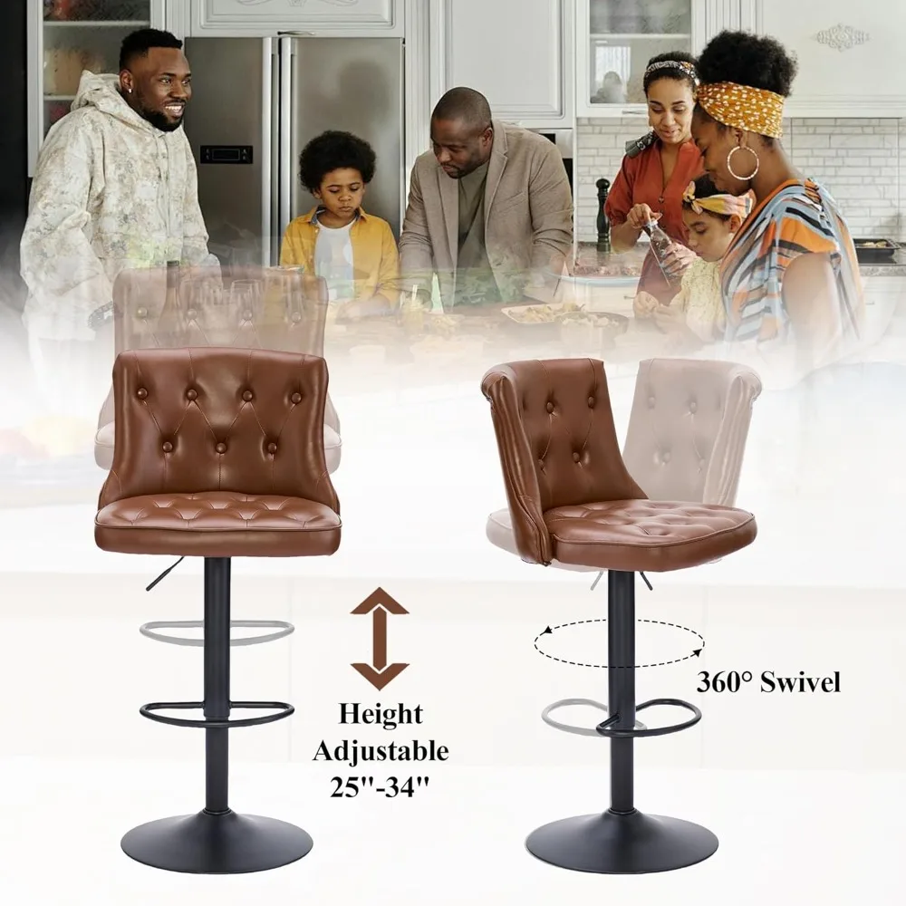 Bar Stools Set of 2,Swivel Bars Stools with Back,Adjustable Counter Height Bars Stool 25-34,Retro Bar Stools for Kitchen Island