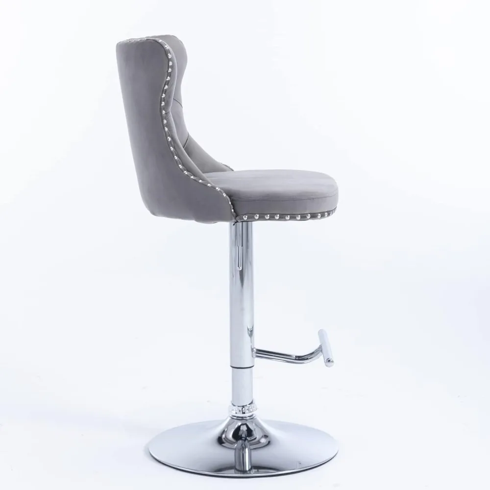 Velvet Swivel Bar Stools Upholstered Bar Stool with Button Tufted Back and Pull Ring Height Adjustable Barstools  for Home Pub