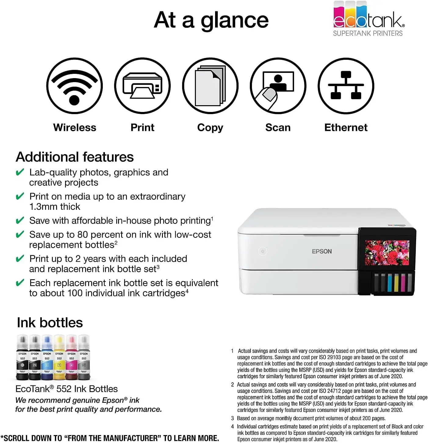 EcoTank Photo ET-8500 Wireless Color All-in-One Supertank Printer with Scanner, Copier, Ethernet and 4.3-inch Color Touchscreen