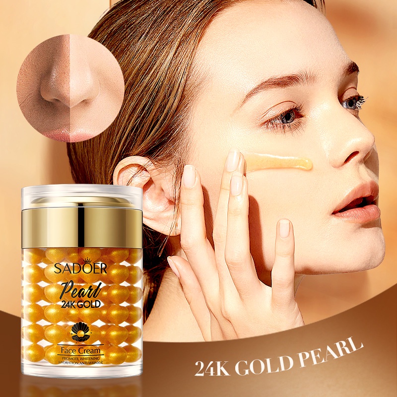 SADOER 24K Golden Pearl Collagen Facial Moisturizer for Whitening Moisturizing Anti -wrinkle Brightening Skin 60g