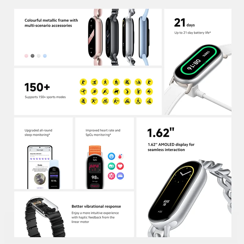 Global Version Xiaomi Smart Band 9 Smart Wristband Mi Band 9 Smart Bracelet 1.62" AMOLED Screen Health Monitoring 21-day Battery