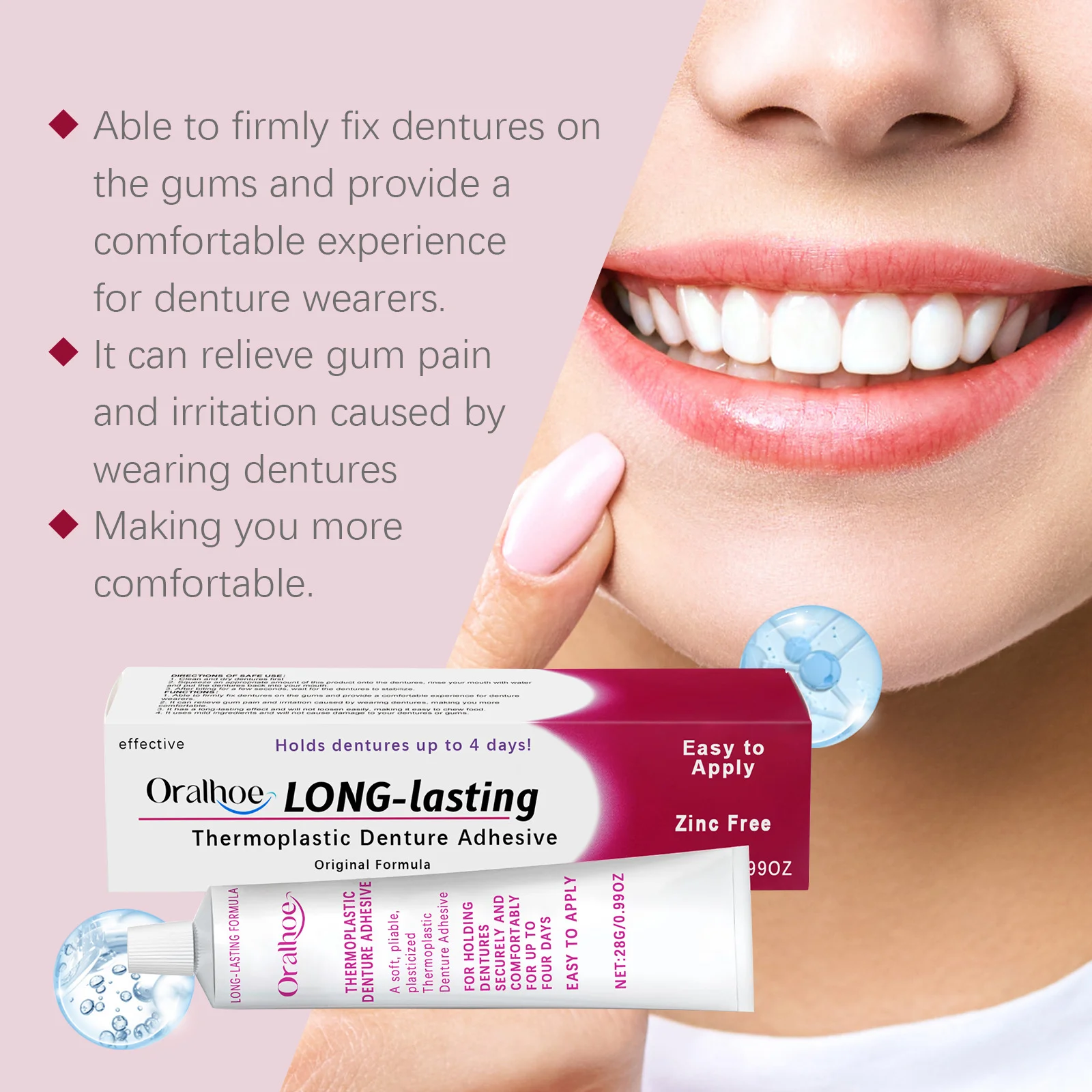 เทอร์โมพลาสติกฟันปลอม Fixing กาวติดทนนาน Fixative ป้องกันฟันปลอมคลายปรับปรุง Comfort Denture Care กาวแข็ง