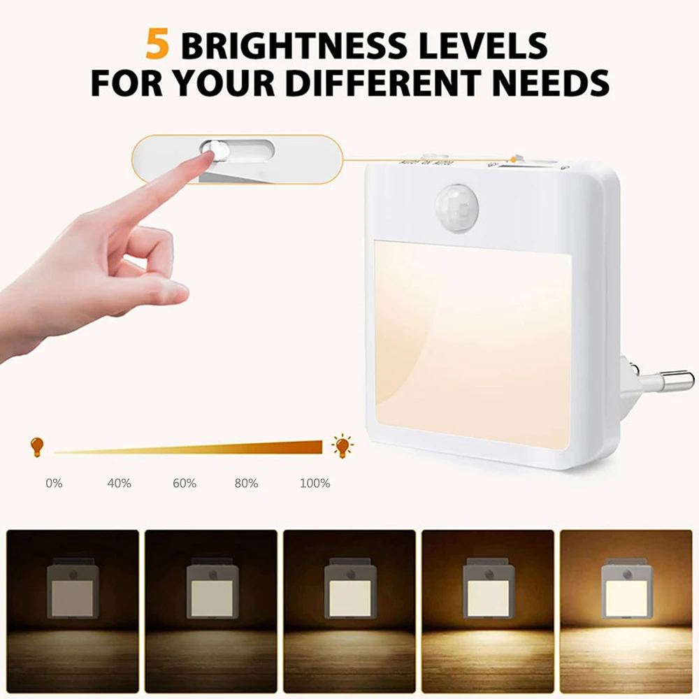 Luces LED nocturnas con Sensor de movimiento para dormitorio de niños, Sensor automático de atardecer al amanecer, decoración de lámpara inalámbrica regulable para armario, UE, EE. UU., Reino Unido
