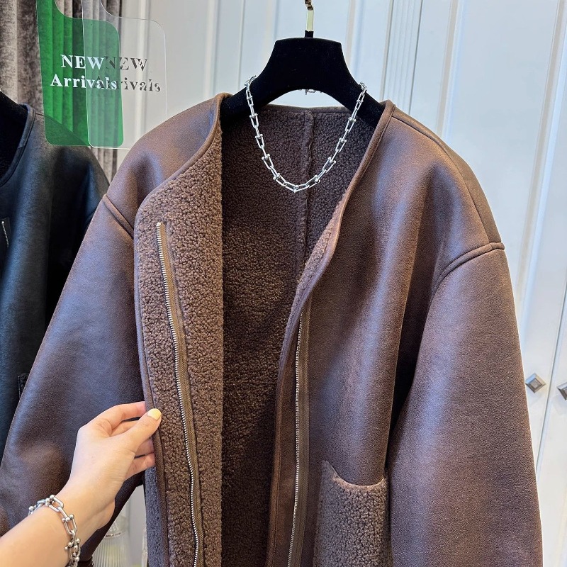 Super süßer Damen-Reißverschluss-Pelz-Patchwork-Einteiler mit Rundhalsausschnitt, warmer, lässiger Winter-Bestseller-Mäntel und Jacken für Damen