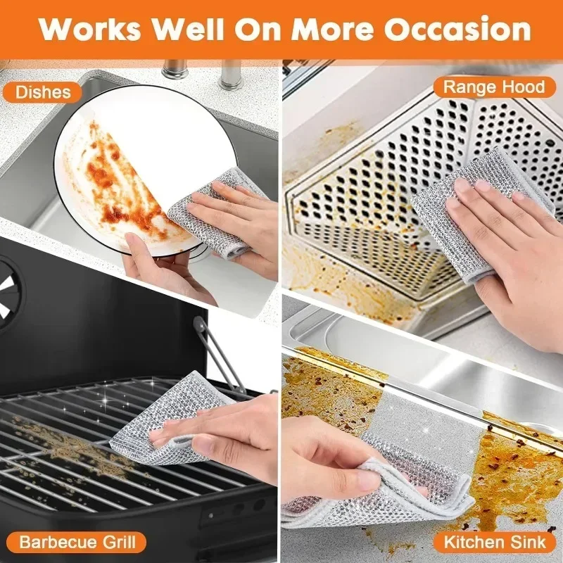 20/1x ลวดเหล็กผ้าทําความสะอาด Double Layer โลหะเงินลวดผ้าขนหนูล้างจานหม้อครัวจาน Non Stick น้ํามัน Rags ผ้า