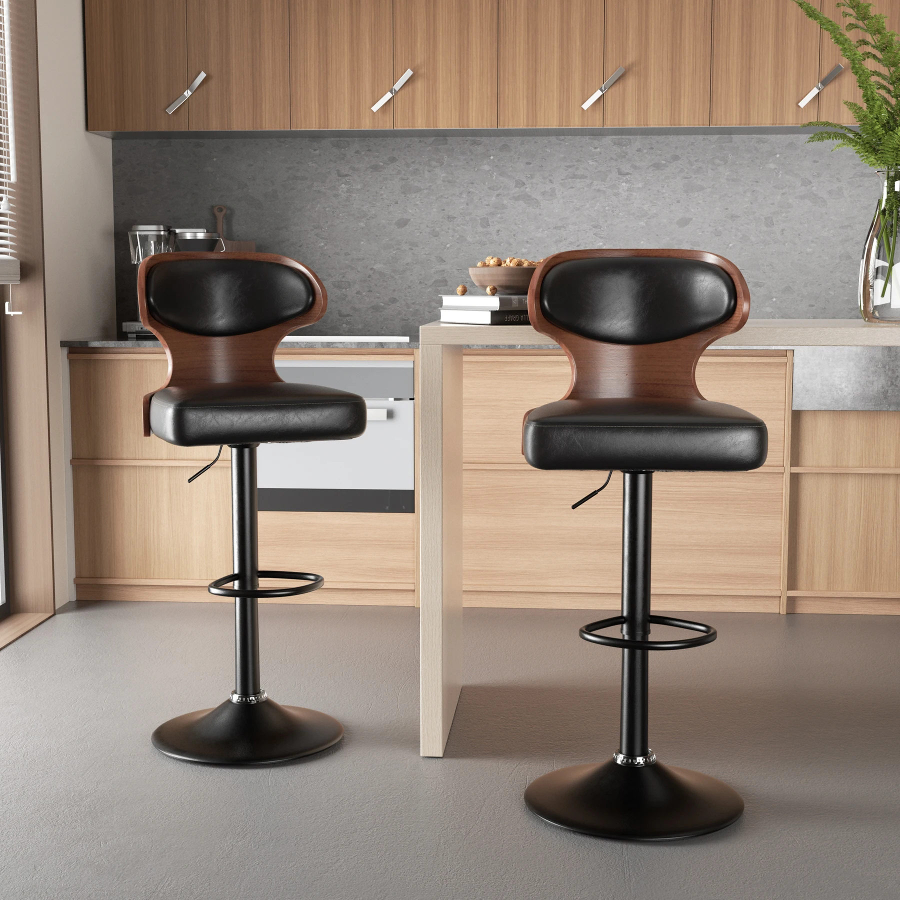 Bar Stool 2Pcs Set Backrest Foather Soft Cushion Dinng Chair Home Furniture