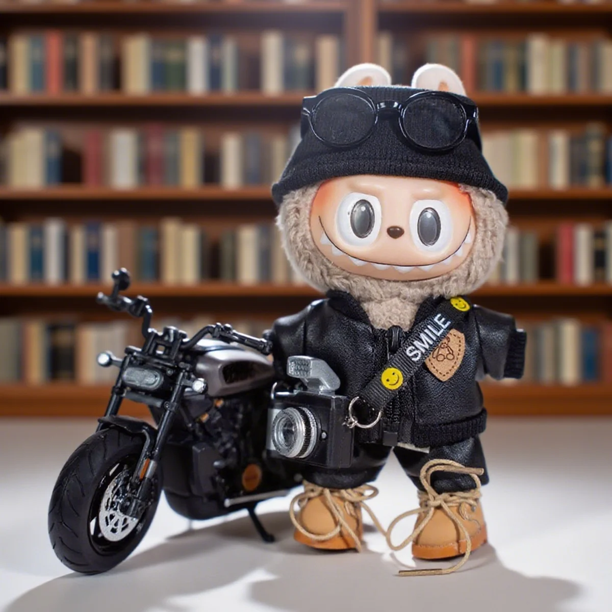 Pluszowa Lalka Motocykl Modne Ubrania dla Labubu Czarna Skórzana Kurtka Zestaw Fajne Akcesoria Motocyklowe
