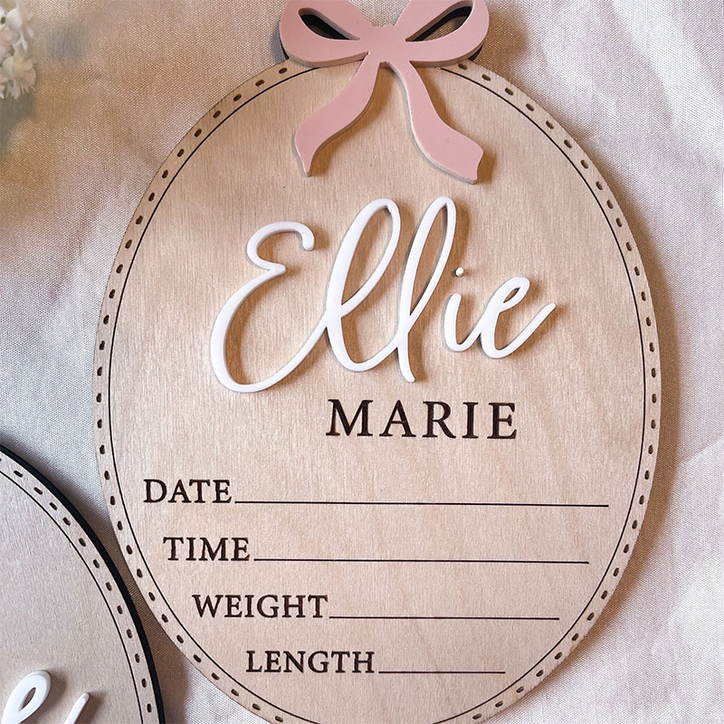 Nome personalizado arco anúncio de nascimento sinal anúncio hospitalar placa de nome do bebê presente de chá de bebê