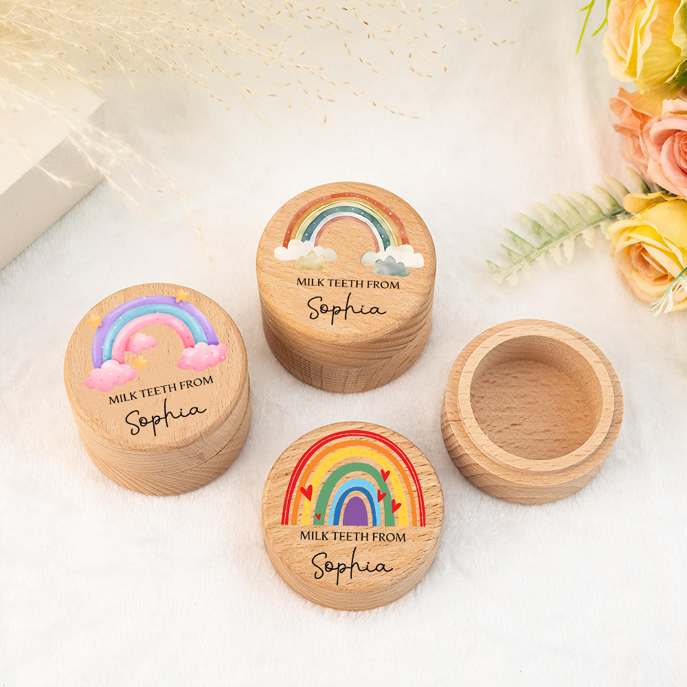 Персонализированная коробка для радужной зубной феи с именем, индивидуальное имя, деревянные коробки для хранения молока, детские подарки на день рождения, подарок для детского душа