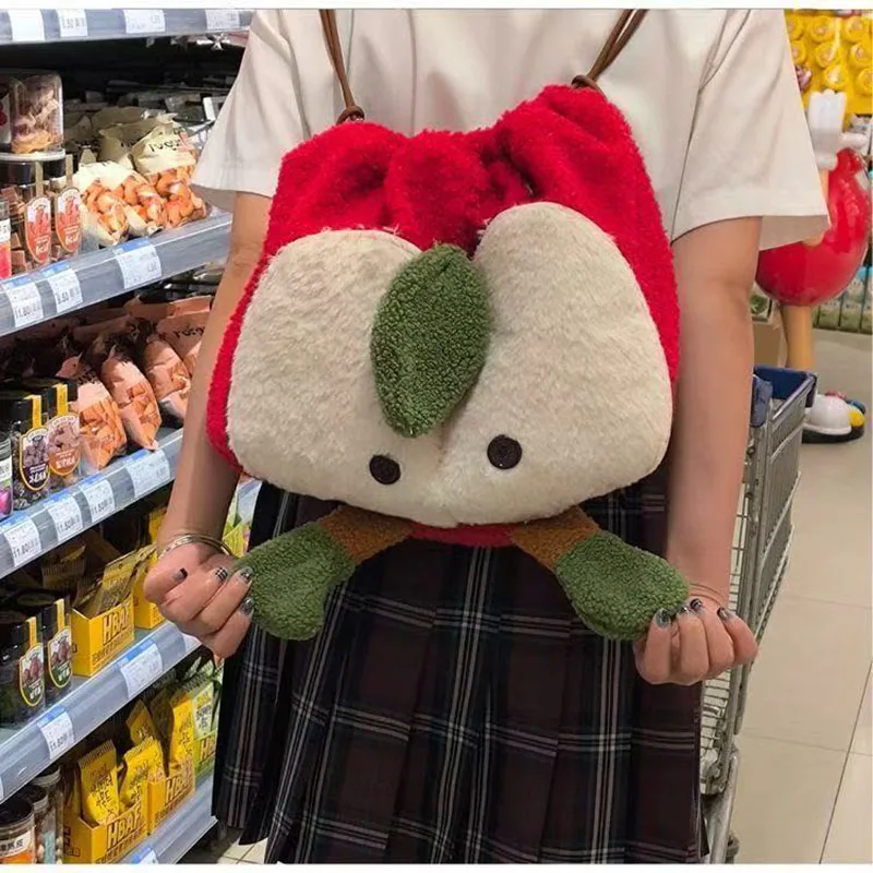 Anime Love and Deepspace Caleb Cosplay Fluffy Apple Drawstring Backpack Cartoon Shoulders Bag Large Capacity Knapsack Xmas Gift