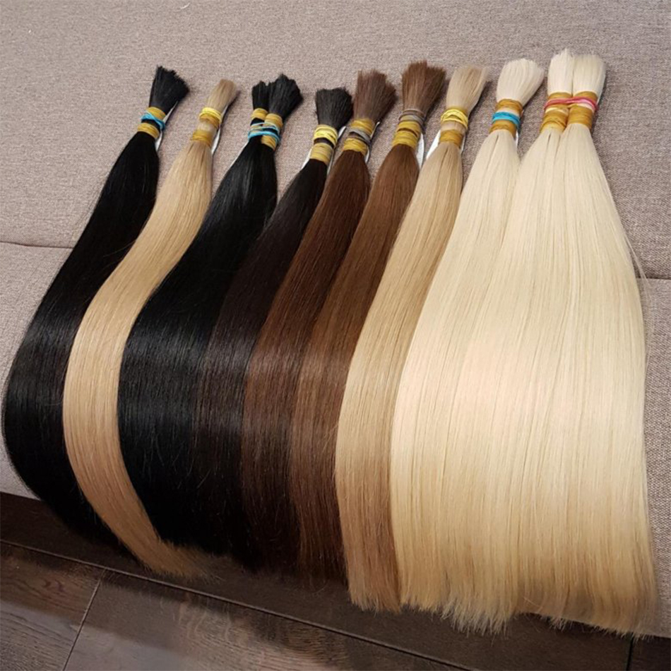 613 cheveux humains droits sans trame 100% paquets vierges mettre en évidence les Extensions en vrac originales russe naturel non transformé blond Braidi