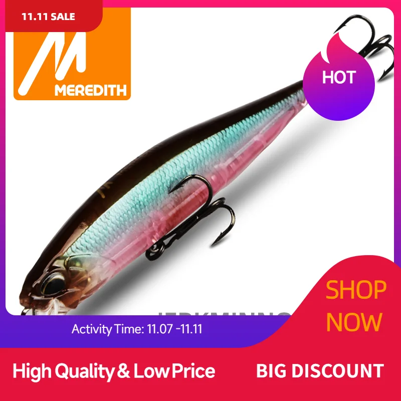 MEREDITH JERK MINNOW 100F 14G Nổi Hay Do Dự Cá Thu Hút 24 Màu Minnow Lure Cứng Bait Chất Lượng Chuyên Nghiệp Depth0.8-1.0M