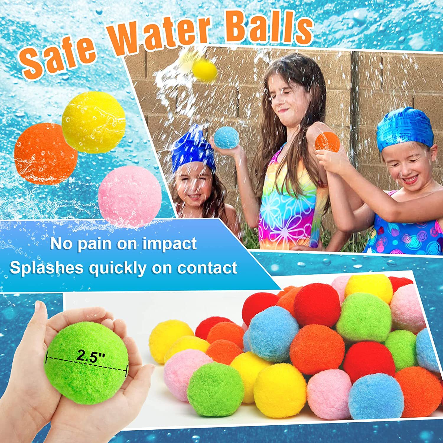30Pcs Wasser Soaker Bälle Wiederverwendbare Schwamm Wasser Ballons Baumwolle Splash Spielzeug für Pool Strand Outdoor Sommer Schwimmen Spiele Spielzeug