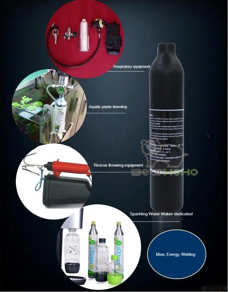 0.25/0.35L/0.45L/0.5L Hàng Không Al Hợp Kim Bộ Ga 30MPA Cao Áp Suất Không Khí Hình Trụ Di Động Tạo Oxy m18 * 1.5 Sợi