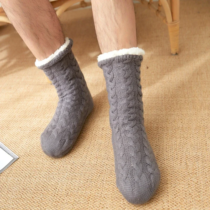 Nam Nhà Tất Giữ Ấm Mùa Đông Ngắn Cotton Dày Plus Nhung Ngủ Mềm Chống Trơn Trượt Tầng Nhiệt Tất Nam Quà Tặng 2023 mới