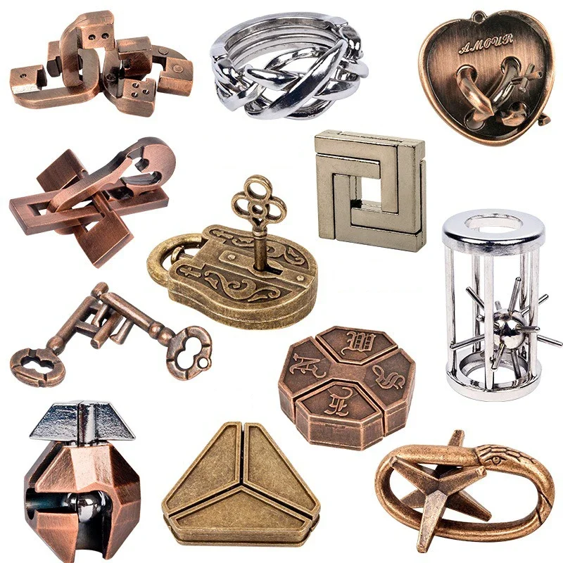 Clássico iq metal cérebro teaser magia desconcertante quebra-cabeças jogo brinquedos para crianças adultos presentes engraçados quebra-cabeça de metal