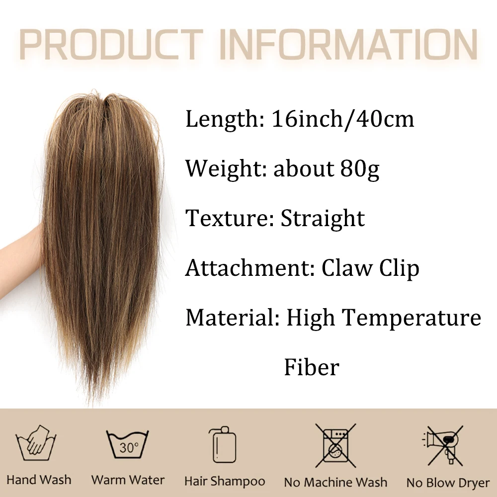 NICESY สังเคราะห์ 16 นิ้วตรง Claw คลิปต่อผมหางม้าธรรมชาติน้ําตก High Pony Tail Hairpiece สําหรับทุกวัน