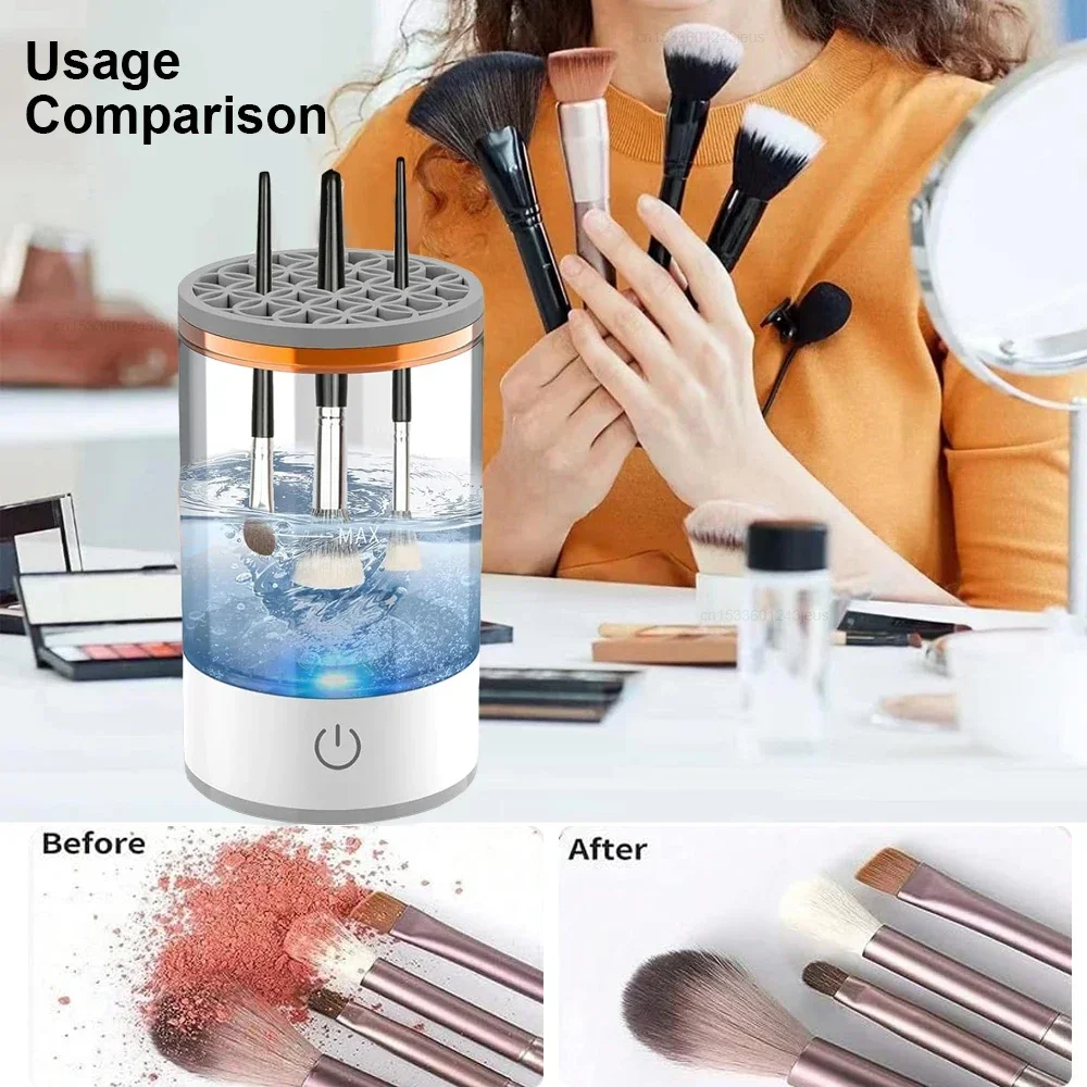 USB 전기 메이크업 브러쉬 클리너, 휴대용 3 in 1 메이크업 브러쉬 건조 랙, 게으른 청소 브러쉬 와셔, 빠른 건조 도구, 신제품
