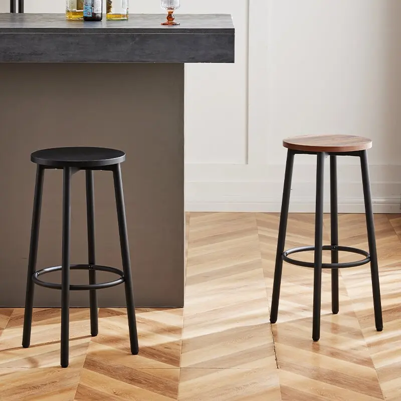 Four-Legged Bar Stool Solid Wood Counter Chair for Phone Store or Pub Round Seat Reception Stool Modern High-Tall Dining Chair