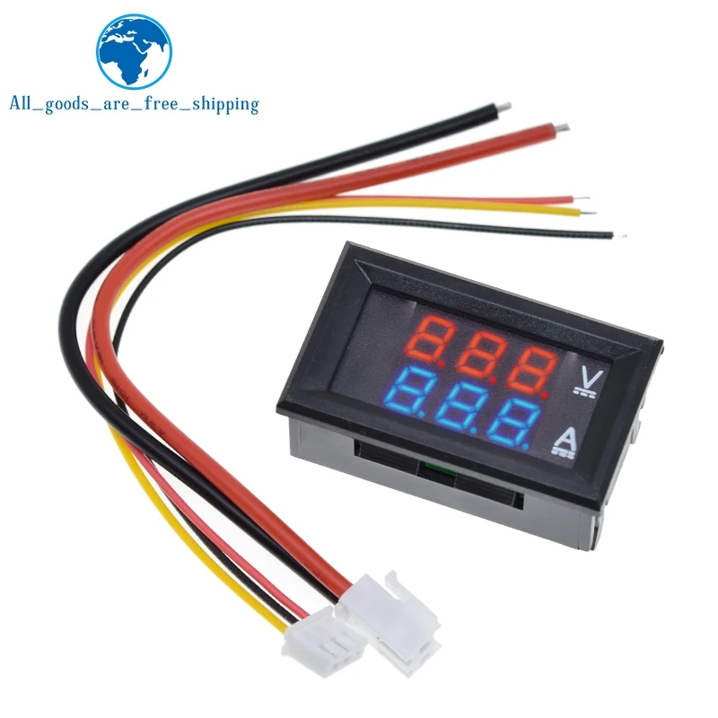 TZT DC 0-100V 10A Kỹ Thuật Số Khuếch Kép Hiển Thị Điện Áp Dòng Dò Thước Panel Amp Volt Đo 0.28 "Đỏ Đèn LED Màu Xanh Dương