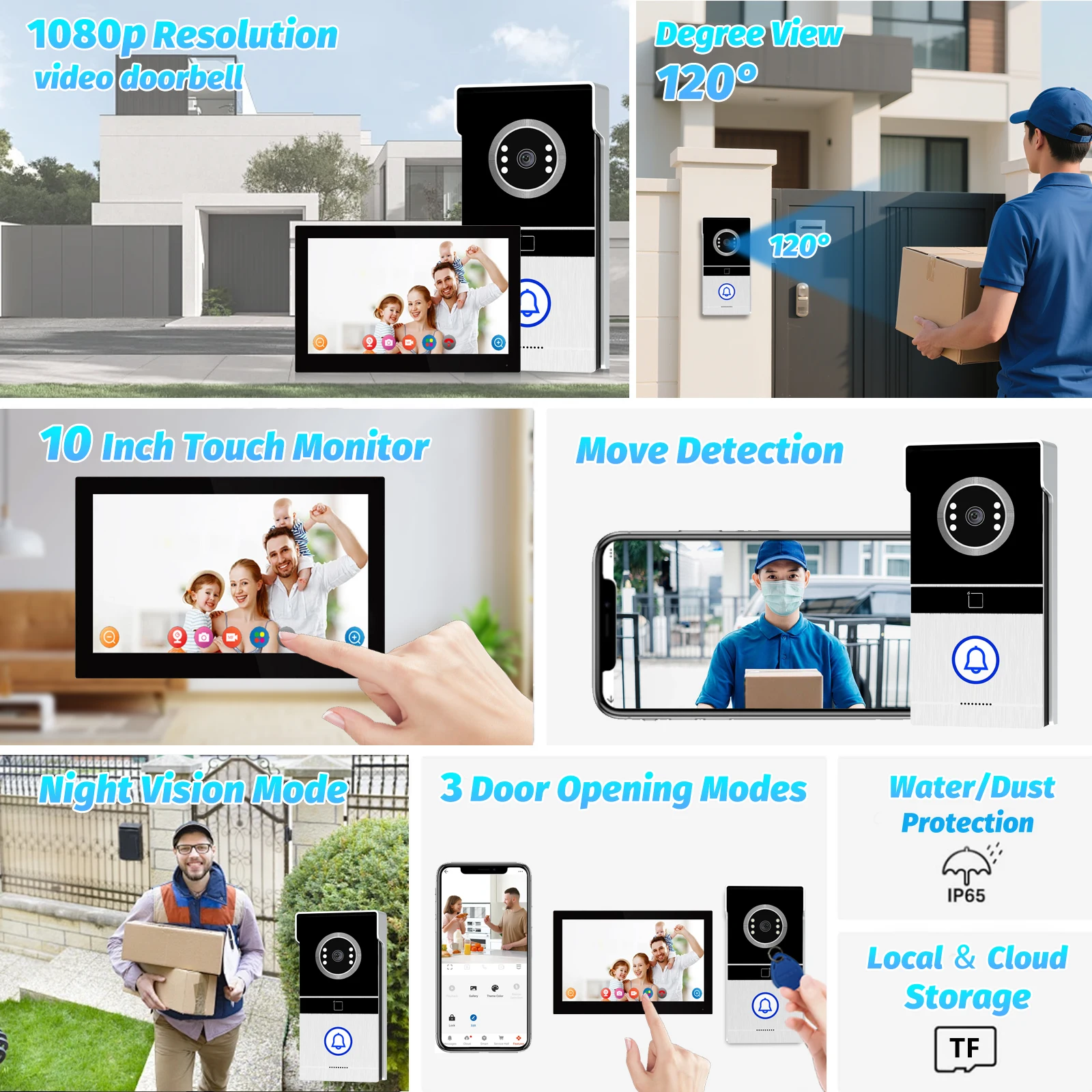 Tuya 2,4 GHz WiFi-video-intercom met 7 '' HD-scherm, dual-mode nachtzicht en waterdicht ontwerp, videodeurbel voor villa/poort