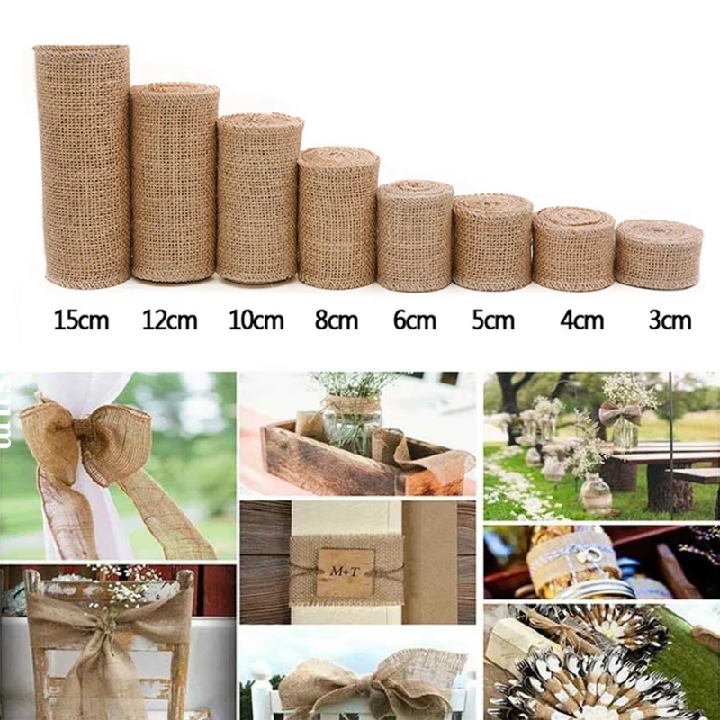 ริบบิ้นป่านผ้าปอกระเจาธรรมชาติขนาด2ม. งานฝีมือ3มม. 4มม. 5มม. 6มม. 8มม. 10มม. 12มม. ตกแต่งคริสต์มาสสำหรับงานเย็บบ้าน