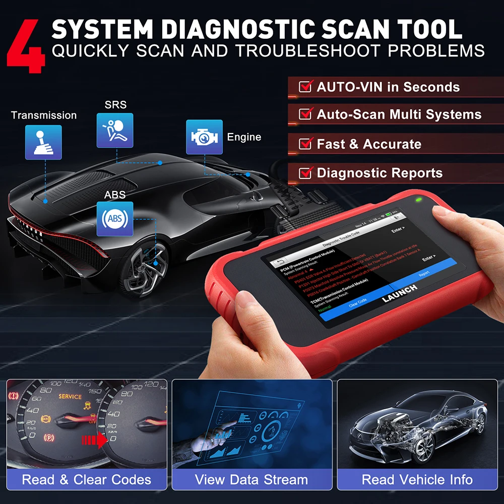 LAUNCH X431 CRP123E V2.0 OBD2-Scanner ABS SRS Engine AT 4-Systemscanner + 7 Reset ABS-Blutungen/SAS Auto-Diagnosetools