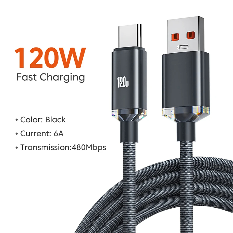 Kabel USB typu C o mocy 120 W i 6 A do telefonów komórkowych Xiaomi 13 Samsung S23 Realme Kable USB typu C do szybkiego ładowania danych Przewody do szybkiego ładowania danych