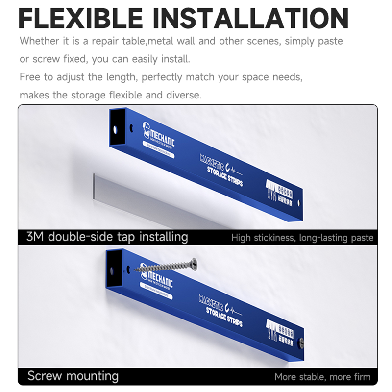 機械式磁気収納ストリップ、強力な二重磁気力、安定して電気修理に安全、鉄工具収納、mag25