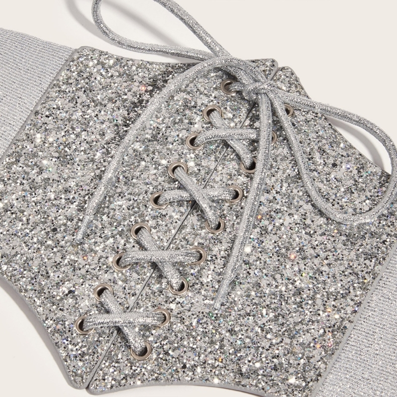 레이스 업 신치 벨트 코르셋 여성의 섹시한 Underbust Bustier 반짝이 허리 벨트