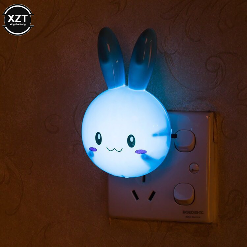 3 cores led dos desenhos animados coelho bonito noite interruptor da lâmpada on/off luz de parede AC110-220V eua plug lâmpada de cabeceira para crianças crianças presente do bebê